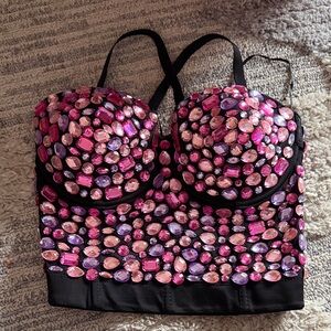 Amazon Black and Pink Embellished Women's Top